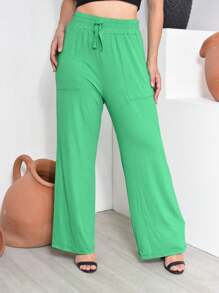WOMEN'S HIGH WAIST PANTALON PANTS WITH VISCOLYCRA POCKETS - 綠色 - 查看 3