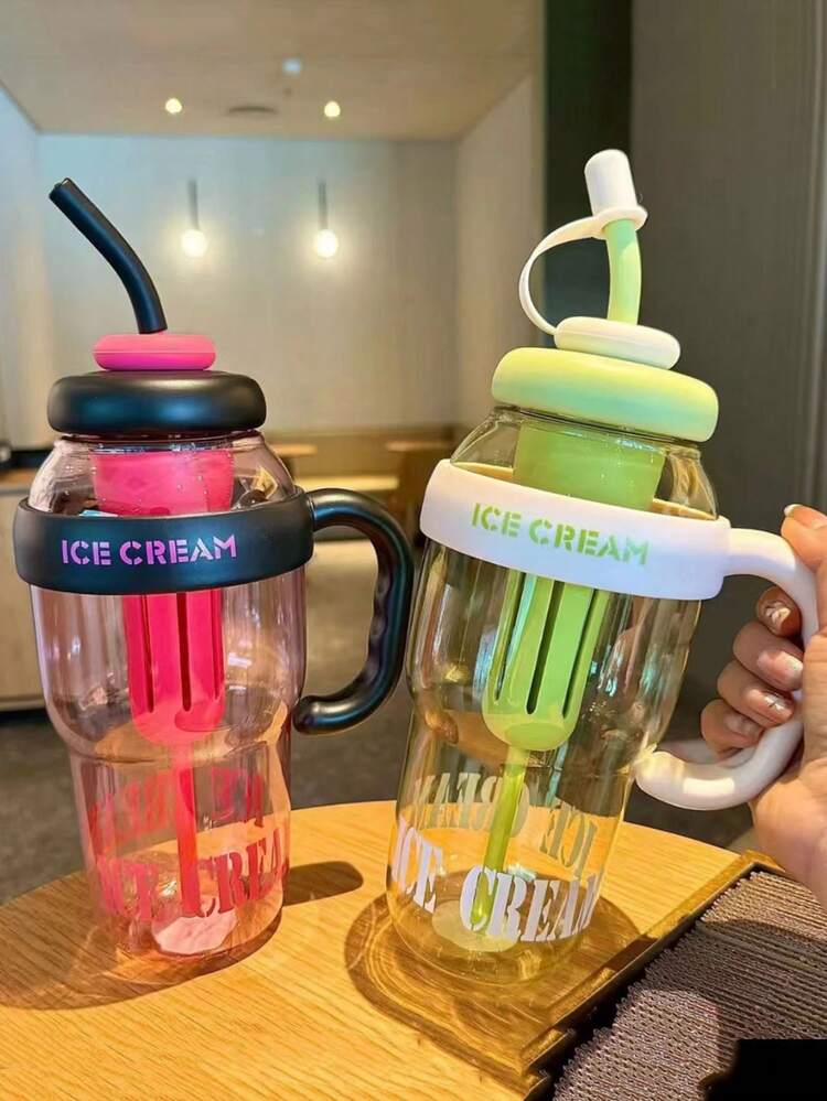 1pc Large Capacity Plastic Drink Pitcher, Summer Stylish Ice Cup With Straw & Tea Strainer For Women - Multicolor - View 4