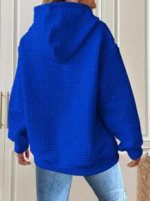 Plus Size Women Fashion Loose Simple Solid Color Jacquard Knit Hoodie Sweatshirt