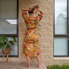 Women's Cotton Kimono Robe - Vibrant Flora Yellow