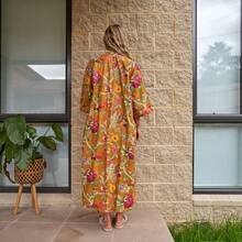 Women's Cotton Kimono Robe - Vibrant Flora Yellow
