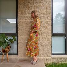 Women's Cotton Kimono Robe - Vibrant Flora Yellow
