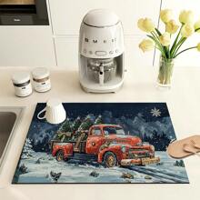 1 Tấm Thảm Sấy Đĩa In Hình Xe Tải Cây Giáng Sinh, Tấm Sấy Mặt Bếp Thấm Hút Mới, Thảm Khô Nhanh Chống Trượt Bằng Silicon Mềm Cho Quầy Bếp, Máy Pha Cà Phê, Máy Pha Cà Phê, V. V. - Nhiều màu - Xem 11