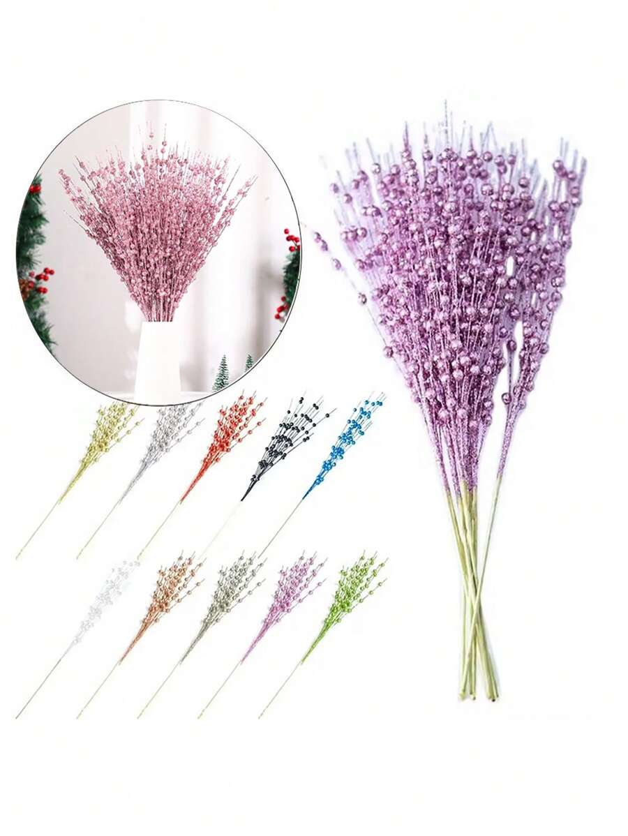 10 cây thông Noel nhân tạo màu vàng hồng quả mọng trang trí 43cm kim sa lấp lánh quả mọng đỏ trang trí cây thông Noel vòng hoa Giáng sinh năm mới, Giáng sinh