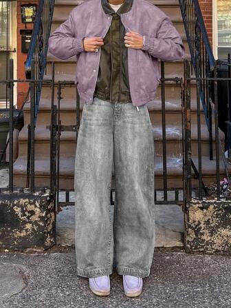 男士个性阔腿复古美式牛仔裤