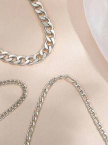 3pcs/Set Punk Style Silver Chunky Chain Necklaces For Women, Multi-Layer Choker Necklace Suitable For Daily Wear
