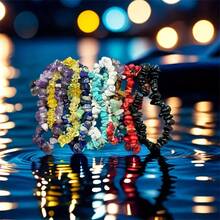 5/10 piezas Pulsera elástica de cuarzo cristal natural multicolor, pulsera ajustable de cuentas de piedras curativas para mujer, fiesta, yoga, regalo de joyería - Multicolor - Ver 3