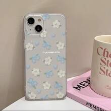 Fresh And Simple Light Blue Flower Pattern Phone Case, Compatible With Apple - White - View 3