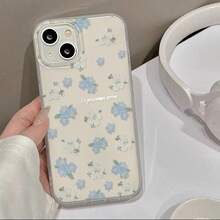 Fresh And Simple Light Blue Flower Pattern Phone Case, Compatible With Apple - White - View 4