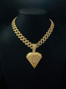 1 Peça Colar com Pingente Grande de Strass Punk Hip Hop para Homens, Corrente Miami Toda Cravejada de Strass, Joia de Festa para Mulheres