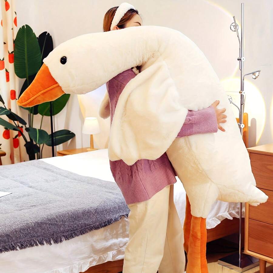 130CM Goose Stuffed Animal 51 Inch Plush Toy, 5 Foot Giant Duck Plush, Super Soft Huge Plushies Pillow Hugging, Gift For Kids And Friends, White - White - View 1