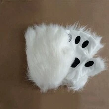New Halloween Realistic Fox Mask,Fingerless Gloves,Furry Paw, Tail 5pcs/Set Cosplay Party Props - Multicolor - View 3