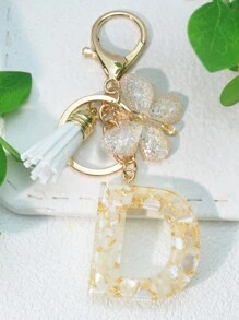 1个英文字母钥匙扣，西式风格，蝴蝶流苏装饰，可作礼物、纪念品、汽车配件、包包挂饰，可爱哥特风，Y2K风格，适合送给母亲、父亲、毕业生和老师。 - 白色 - 查看 14