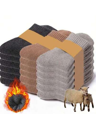 Meias grossas e quentes forradas de pelúcia para homens, 1/3/5/10prs, para inverno, adequadas para clima frio, botas de caminhada, meias longas em preto e branco, outono