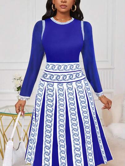 New Fashion Elegant Ladies Bandage Dress Sexy Long Sleeve A-Line Skirt