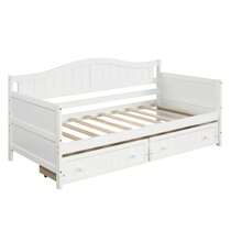 Solid And Stable Twin Size Daybed With Two Storage Drawers Bed Frame Solid Wood With Back For Adults Teens Kids Guests Bedroom Living Room Furniture - 白色 - 查看 3