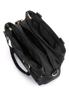 多层尼龙手提包，大容量斜挎包，防水轻便旅行单肩包 - 黑色 - 查看 8