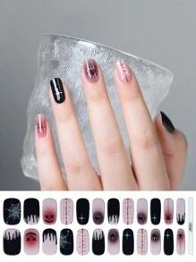 24 指半固化凝胶指甲贴，持久、快速定型、完美贴合、万圣节风格、女士和女孩全指甲膜、万圣节派对使用（未配备紫外线灯和工具，需自行购买） - 彩色 - 查看 12