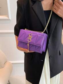 鏈條斜挎包時尚多用途 - 紫色 - 查看 4