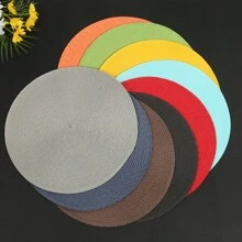 6pcs Round Woven Solid Color Heat-Resistant Table Placemats, Washable Dining Mat For Home, Hotel, Restaurant - Multicolor - View 1