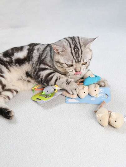 1pc/3pcs/8pcs Cat Toys, Plush Mouse-Shaped Interactive Toys, Mint-Filled Realistic Mouse Design Cat Toys