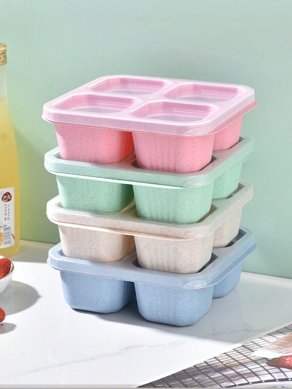 1pc Nordic Style 4-Compartment Bento Lunch Box, Food Storage Container, Snack & Fruit Organizer Christmas Gift