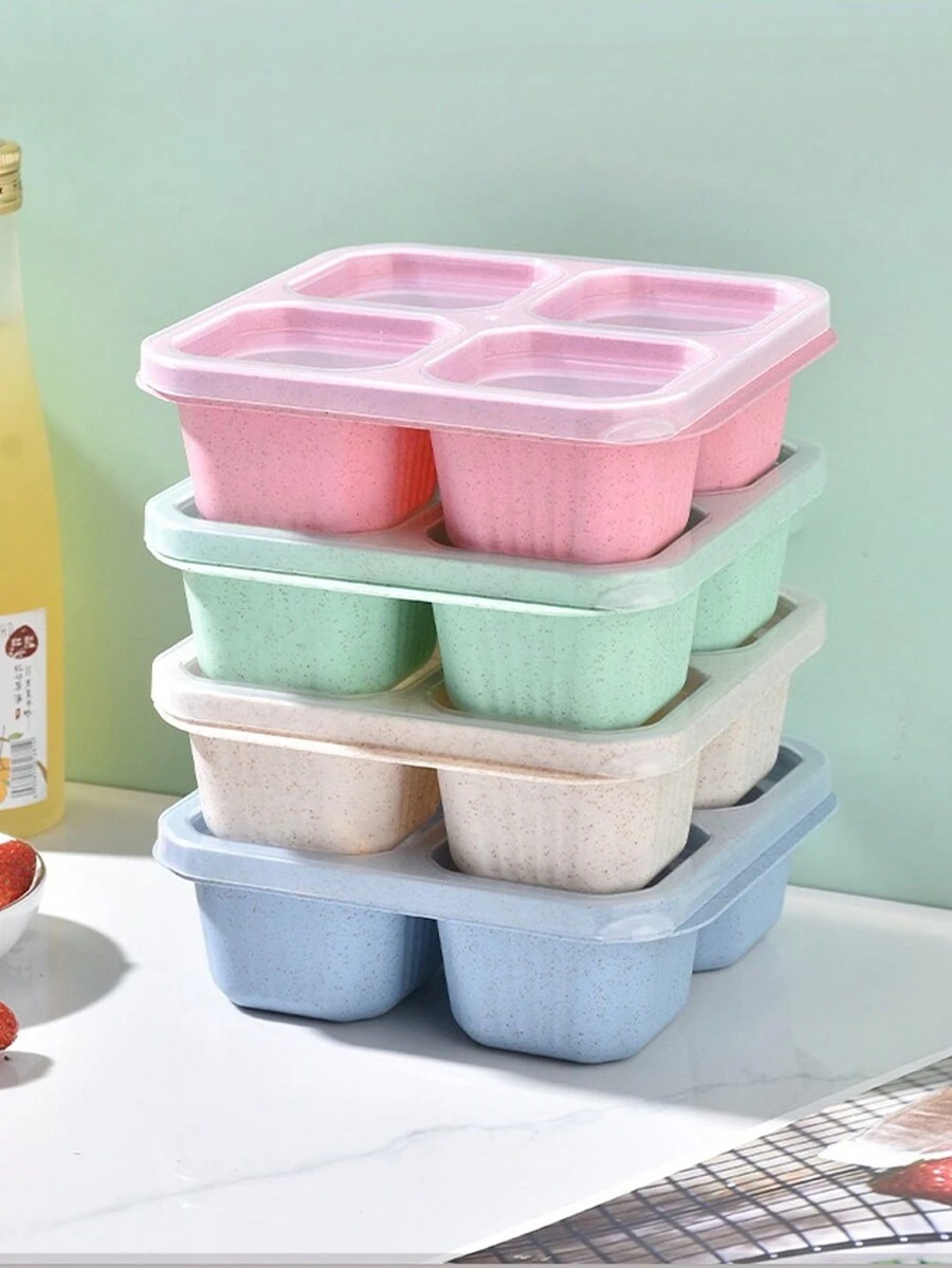 1pc Nordic Style 4-Compartment Bento Box, Refrigerator Food Storage Container, 4-Grid Lunch Box, Snack Box, Fruit Box, Reusable Adult Meal Box - Multicolor - View 1