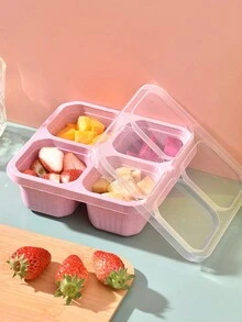 1pc Nordic Style 4-Compartment Bento Box, Refrigerator Food Storage Container, 4-Grid Lunch Box, Snack Box, Fruit Box, Reusable Adult Meal Box - Multicolor - View 5