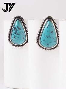 1 Pair Asymmetrical Geometric Teardrop & Circle Minimalist Multi-Color Turquoise Stud Earrings - Geometry - View 10