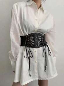 1 件女式文艺复兴配饰黑色弹性腰带紧身胸衣蕾丝网眼性感腰带，适合万圣节派对或日常穿着