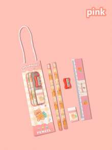 5pcs/Set Cartoon Design Pencil Case & Stationery Gift Set, Comes With Strap (Random Color) - Multicolor - View 7