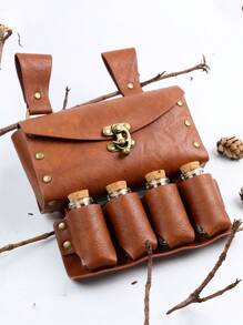 PU Leather Medieval Knight Belt Bag With Glass Magic Bottle Viking, Renaissance Faire LARP, Steampunk Witch Vampire Cosplay Costumes Prop (Without Waist Belt) - Brown - View 3
