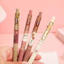 4pcs Rose And Poem Gel Pens Set Retro Flower Design 0.5mm Ballpoint Black Color Ink For Writing Office School - Black - View 3