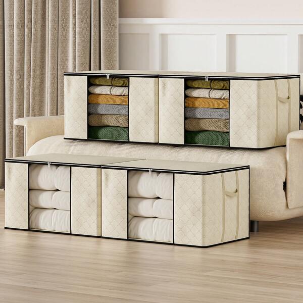 4 Stück Aufbewahrungsbox mit Deckel, große Kleidung Aufbewahrungskisten faltbar für Kleidung, Bettdecken, Decken, Schrank-Organisation, beige, Halloween Dekorationen, Halloween Kostüme, Herbst Dekor, Festival Dekor