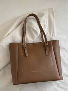 1 件简约绗缝复古大容量单肩包，时尚手提包，多功能手提包，适合上学、通勤、购物、复古风格女士包