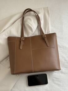 1 件简约绗缝复古大容量单肩包，时尚手提包，多功能手提包，适合上学、通勤、购物、复古风格女士包