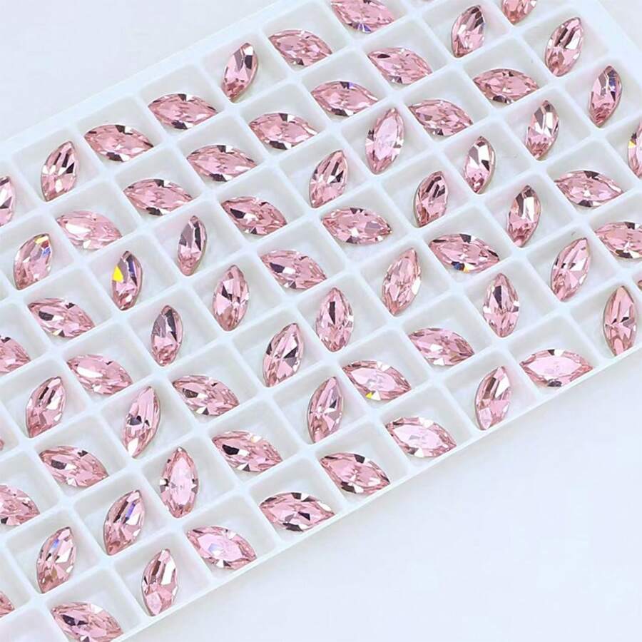 100pcs/200pcs 8*4mm Mini Pink Fancy-Cut Rhinestones, DIY Jewelry Supplies Pointy-Backed Super Sparkly Rhinestones - Pink - View 1