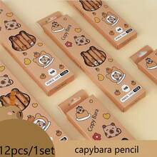 12 piezas Lápices de dibujo de Capibara de dibujos animados lindos, lápices de escritura para estudiantes, recompensas de papelería, apropiados para estudiantes para escribir, dibujar, bosquejar, útiles escolares, coloridos y adorables - capibara - Ver 9