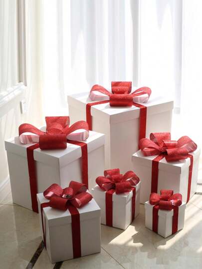 30cm Square White Color DIY Christmas Decoration Gift Box Set, Suitable For Holiday Ornaments, Party, Hotel Lobby Decor, Shopping Mall Display