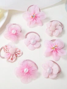Bộ 10 chiếc dây buộc tóc công chúa màu hồng dễ thương họa tiết hoa cho bé gái, phụ kiện tóc, không làm hư tóc. - Nhiều màu - Xem 3