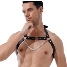 1 件男士性感链肩带道具舞台夜总会酒吧表演配件胸带设计适合农历新年情人节礼物和日常穿着 - 黑色 - 查看 2
