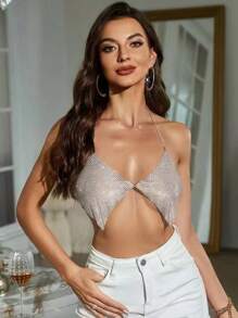 1pc Sexy Glitter Bra Body Chain For Women Parties - Gold - View 1