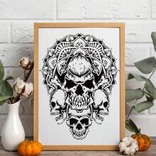 A4 骷髅模板图案绘图模板，骷髅火焰恐怖骷髅模板，用于制作剪贴簿卡片、墙壁地板艺术、节日装饰 - 29.7x21cm/11.7x8.3inch - 查看 3