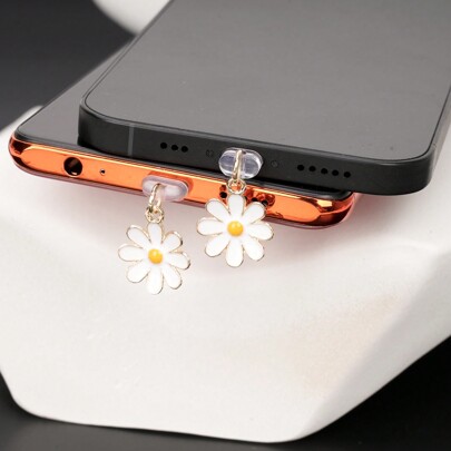 1 peça pingente de margarida rosa/porta de carregamento de celular plugue à prova de poeira/pingente decorativo/adequado para iPhone/tipo C/plugue Android