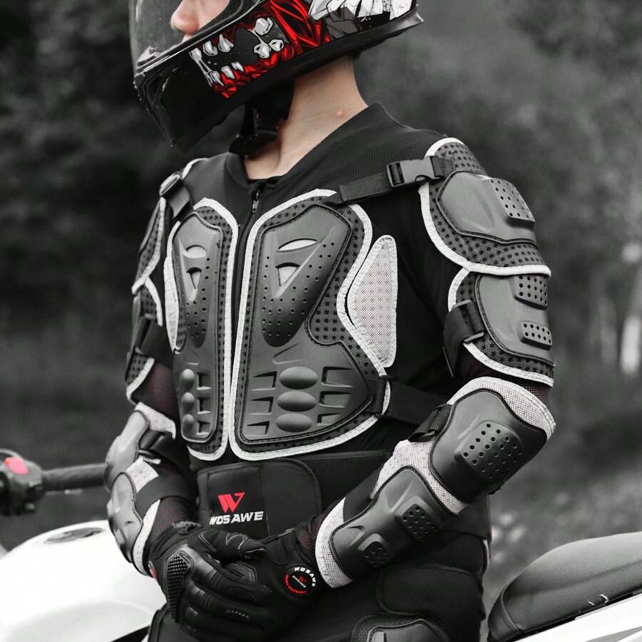 Chaqueta con armadura para motocicleta para adultos WOSAWE, equipo de protección para motociclista de moto todoterreno para pecho, espalda y hombros - Negro - Ver 1