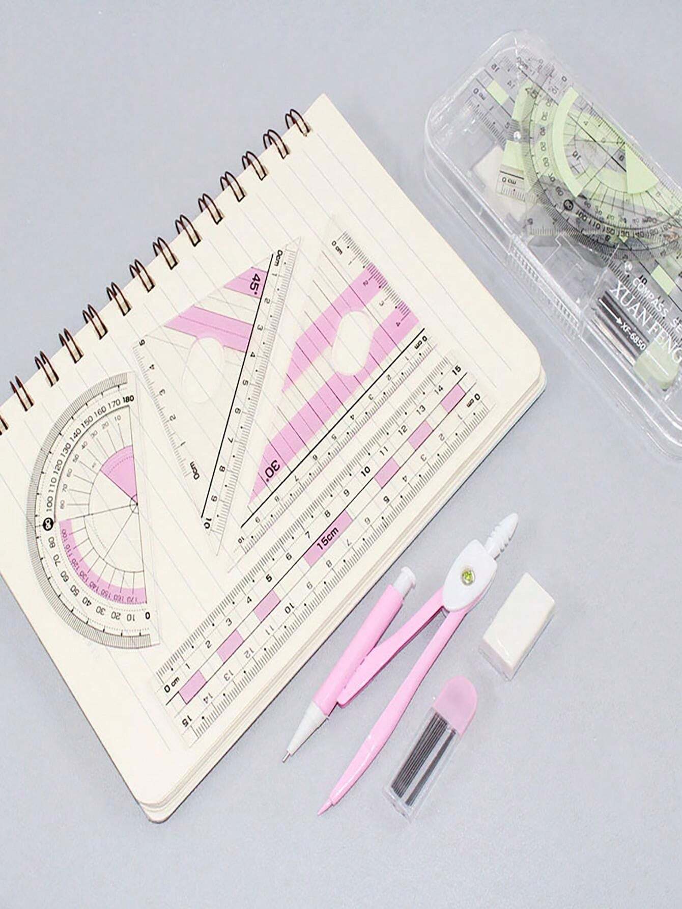7pcs/Set Geometry Kit, Includes Compass, Protractor, Square, Ruler ...