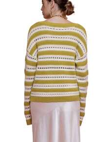 Blu Pepper Stripe Open Knit Top - 奇異果 - 查看 3