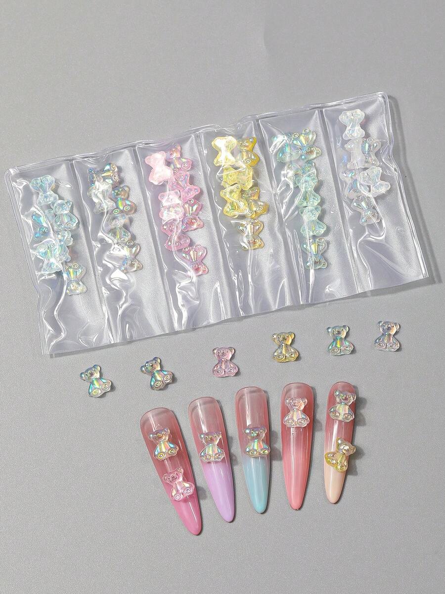 Ornamento de uñas de oso aurora de resina glamuroso 5D, ornamento de uñas transparente, lindo y dulce, pequeños accesorios para uñas de damas y niñas decoración uñas - Multicolor - Ver 1