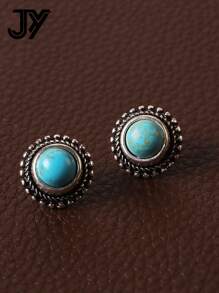 1 Pair Asymmetrical Geometric Teardrop & Circle Minimalist Multi-Color Turquoise Stud Earrings - Geometry - View 8