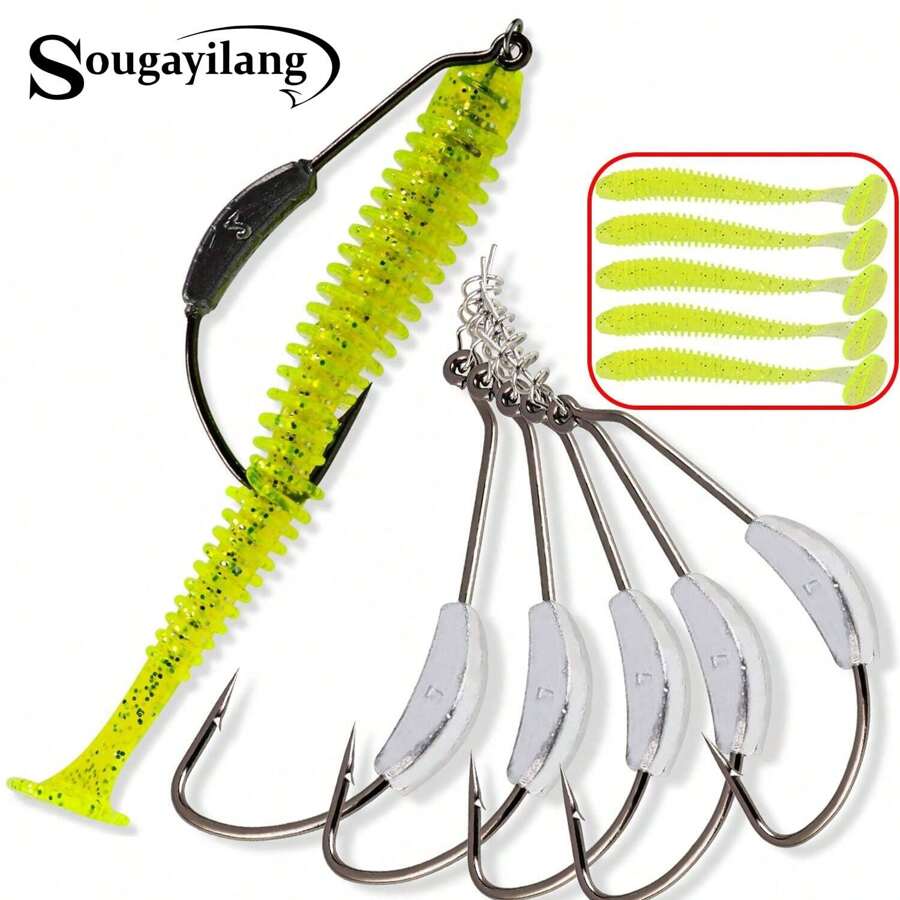 SOUGAYILANG 5 cái Móc câu cá Với Chì Qủa tặng 5 cái Mềm mại Mồi câu cá Đầu gá Crank Cái móc Đối với Bass Câu cá  Bù lại Cái móc - Có sẵn In 3G , 3.5g , 4G , 6.6g , Và Câu cá  Cân nặng Cái móc - Bạc - Xem 1